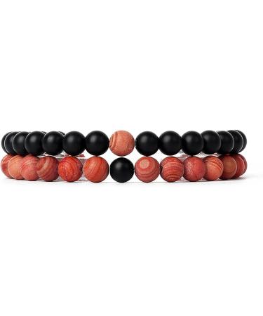 2 Pcs/Set Couples Distance Bracelets Tiger Eye Natural Lava Stone Beaded Yoga Bracelets for Men Women Elastic Rope 7 6mm Beads 17cm-6.69inch - Buy Online on GoSupps.com