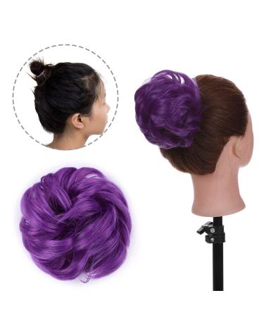 Silk-Co Hair Part with Rubber Band - 35g Wavy Soft Dutt Hair Extensions for Thickening Messy Bun Updos - Purple Lila Curled - Buy Online on GoSupps.com