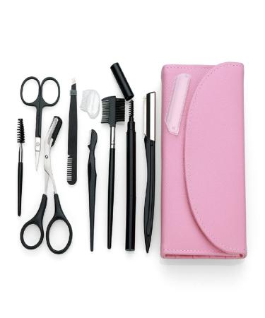 Eyebrow Grooming Kit 8 in 1 Stainless Steel Shaping Trimming Set with Travel Case All-in-one Eyebrow Grooming Tool Eyebrow Razor for Women and Men