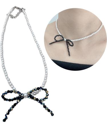 SOUTHJIELING Shimmering Crystal Bow Pendant Necklace - Elegant Black Pearl Jewelry for Women - Buy Online on GoSupps.com
