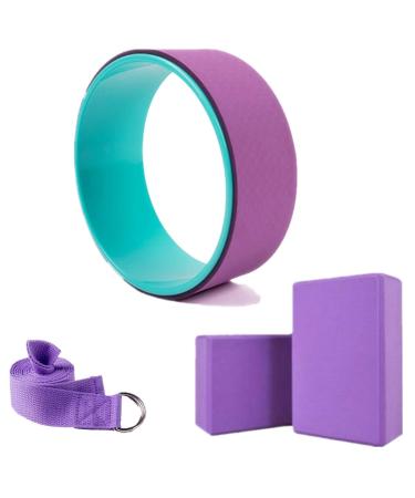KuFit Yoga Fitness Wheel & 2 pcs Blocks & 1 pcs Yoga Strap Combo Value Pack-Purple
