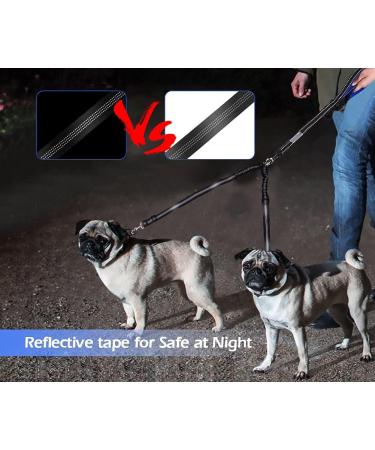 Kelivi Double Dog Lead Coupler - No Tangle 360 Swivel, Adjustable Bungee Reflective Dual Leash for Medium Large Dogs - Black - Buy Online on GoSupps.com