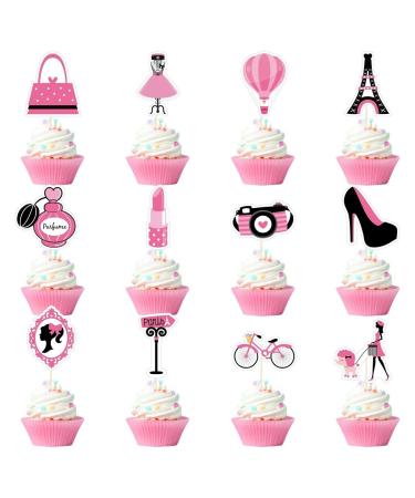 12 Pcs Romantic Paris Cake Decoration Eiffel Tower Bicycle High Heel Perfume Hot Balloon Cupcake Toppers