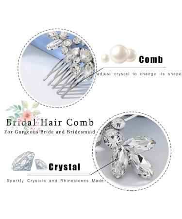 Catery Crystal Bride Wedding Hair Comb | Rhinestone Bridal Side Combs for Women and Girls - Silver - Buy Online on GoSupps.com