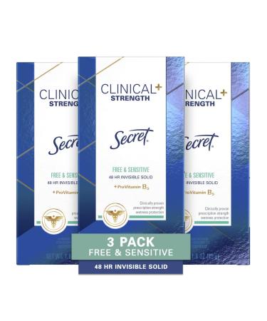 Secret Clinical Strength Invisible Solid Antiperspirant and Deodorant, Free & Sensitive, 1.6 oz (Pack of 3) (Packaging may Vary) Secret Free and Sensitive, Pack of 3 OLD