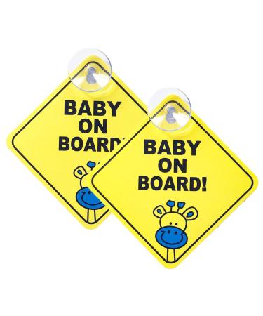 WildAuto Baby on Board Sign for Car 2pcs Kids Safety Warning with Suction Cups Yellow