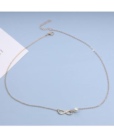 Boho Pearl Infinity Choker Necklace - Gold Figure Eight Pendant Jewelry for Women & Girls - Perfect Gift - Buy Online on GoSupps.com