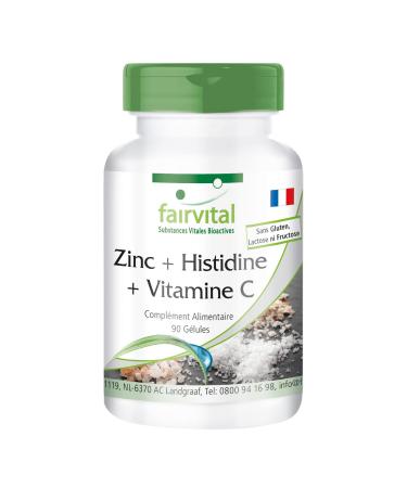Fairvital | Zinc + Histidine + Vitamin C - for 3 months - with 300mg of Vitamin C, 10mg of Zinc & 100mg of Histidine per capsule - Vegan - 90 capsules