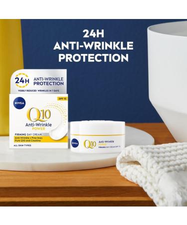NIVEA Q10 Anti-Wrinkle Power Firming Day Cream SPF 15 (50ml) - Skin Identical Q10 and Creatine Formula for Wrinkles - Buy Online on GoSupps.com