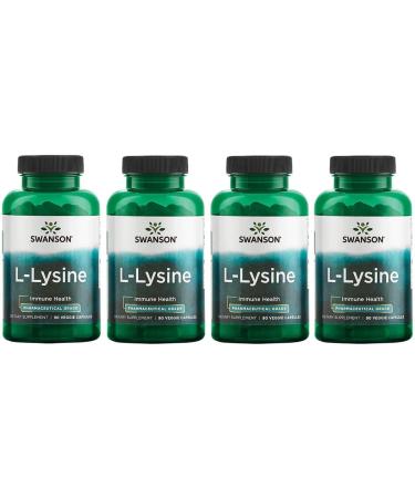 Swanson Amino Acid Ajipure L-Lysine Pharmaceutical Grade 500 Milligrams 90 Veg Capsules (4 Pack)