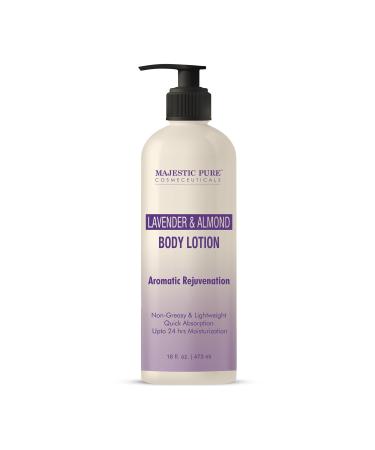 MAJESTIC PURE Lavender & Almond Body Lotion with Aloe Leaf Extracts | Nourishing & Moisturizing | Quick Absorbing Lightweight & Non Greasy | For All Skin Types | For Women & Men | 16fl oz Lavender and Almond