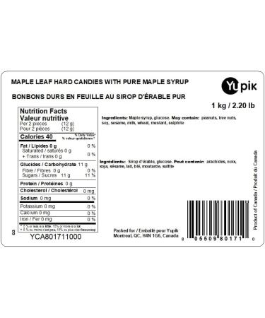 Yupik Maple Leaf Hard Candies With Pure Maple Syrup 1 kg 6 Count Individually Wrapped Made in Canada Authentic Flavor Sweet Candy Delicious Snack Ideal for Gifting - Buy Online on GoSupps.com