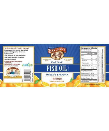 Barlean's Fresh Catch Fish Oil - Omega-3 EPADHA Supplement, Orange Flavor, 250 Softgels - Buy Online on GoSupps.com