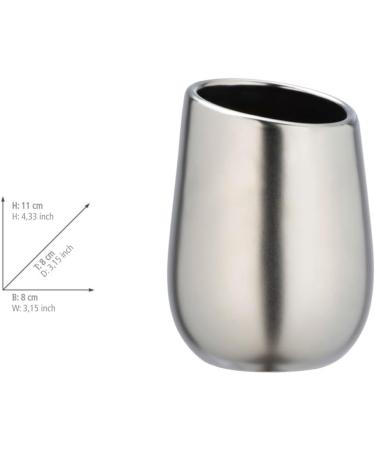 WENKO Badi Chrome Matt Toothbrush Cup - Ceramic 11 x 8 x 8 cm | Elegant Bathroom Accessory for International Shipping - Buy Online on GoSupps.com