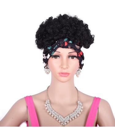 Short Afro Puff Hair Bun Turban - 2 In 1 Drawstring Headwrap & Synthetic Kinky Curly Updo Wig for Black Women | Shop Now! - Buy Online on GoSupps.com