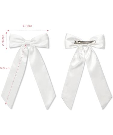 WantGor Long Tail Bow Hair Clips Hair Ribbon Bows Satin Bowknot Clip Large Hair Barrettes Cute Ponytail Holder Hair Accessories for Women Daily Party Wedding Prom (White) - Buy Online on GoSupps.com