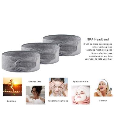 Queta Adjustable Hair Band for Makeup - Terry Cloth Cosmetic Headband Set (3pcs) - Gray - Hair Protection with Velcro Fastener - Buy Online on GoSupps.com