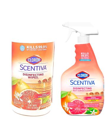 Clorox Scentiva Disinfecting Multi-Surface Cleaner Spray & Disinfecting Wipes Tahitian Grapefruit Splash Scent