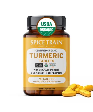 USDA Organic Turmeric Curcumin w/Black Pepper Extract - 1500mg per Serving (90 Turmeric Tablets) 225mg 95% Curcumin per Serving | 1 Month Supply | No fillers | Turmeric Powder & Black Pepper