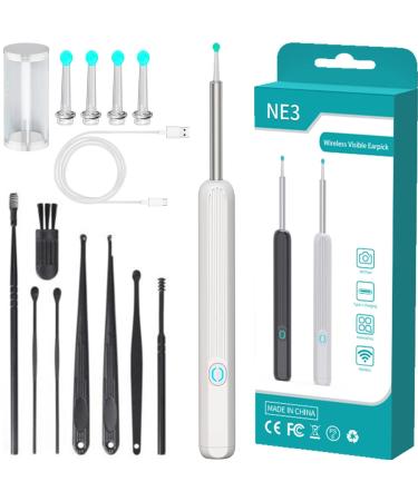 Ear Wax Remover 1080P HD WiFi Ear Endoscope Wireless Otoscope with 6 LED Lights Portable Visual Ear Cleaner with Camera Earwax Removal Kit for Adults Kids Pets (White with 8pcs Ear Picks)
