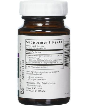 Gaia Herbs Black Elderberry & Acerola Fruit - 30 Vegan Capsules for Immune Support - Buy Online on GoSupps.com