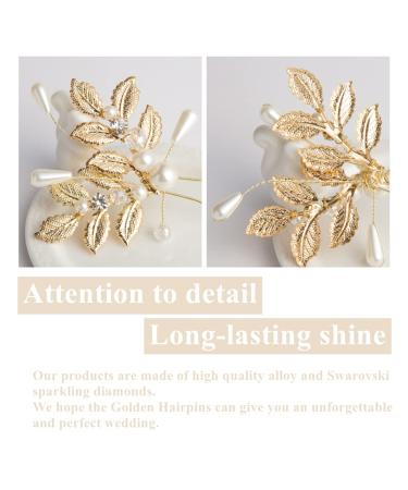Elegant 8-Piece Bridal Hair Pins with Pearl Flowers and Gold Leaves - Wedding Hair Accessories for Women - Buy Online on GoSupps.com