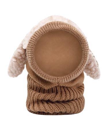 Baby Balaclava Kids Winter Warm Hat Scarf Warm Knitted Hood Hat with Double Pom Pom Design Beanie Caps for Baby Girls Boys Cute Small Bear Winter Hat E-Brown One Size