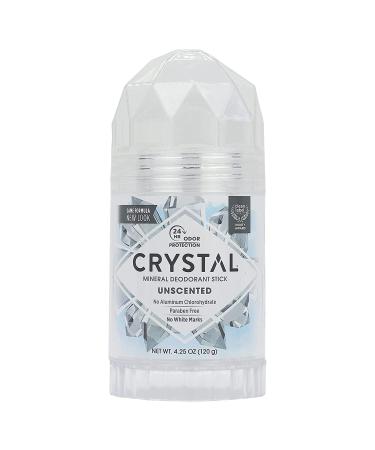 CRYSTAL Unscented Mineral Deodorant Stick - 24hr Odor Protection, Non-Staining & Non-Sticky, Aluminum & Paraben Free, 4.25 oz