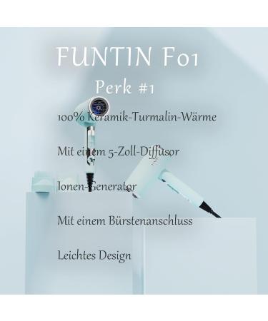 FUNTIN Ionic Hair Dryer with Diffuser Comb Brush 2300W - 2024 New Version (Tiffunny Blue) - Buy Online on GoSupps.com