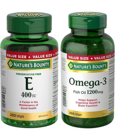 Nature's Bounty Vitamin E Pills And Supplement Helps Maintain Health 400Iu 200 Softgels & Fish Oil Pills Omega 3 Supplement Helps Support Cardiovascular Health 1200mg 200 Softgels Vitamin+ Fish Oil Pills
