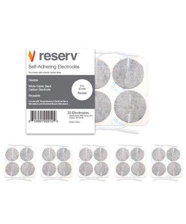 reserv 2" Round Premium Re-Usable Self Adhesive Electrode Pads for TENS/EMS Unit Fabric Backed Pads with Premium Gel (White Cloth and Latex Free) (20 Electrodes) 20 Count (Pack of 1)