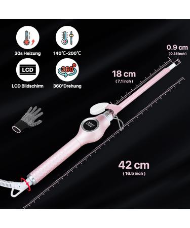 9mm Mini Curling Iron - Professional LCD Display 140-200 Adjustable Temperature Fast Heating Ceramic Rod Includes Heat-Resistant Glove & Hair Clips - Pink - Buy Online on GoSupps.com
