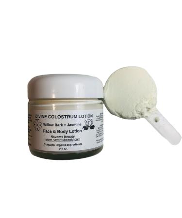 Organic Collostrum Lotion with Jasmine and Willow Bark  Collostrum Cream  All Purpose Face & Body Lotion| All Ages  Skin Types | (2 oz glass jar)