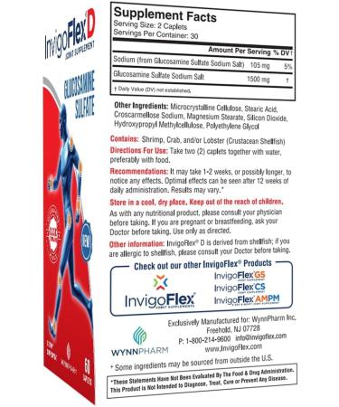 INVIGOFLEX D - 1500mg of Glucosamine Sulfate (Classic Formulation) - Premium Joint Supplement for Knees Hands Back & Hip Support D: Glucosamine Sulfate Caplets - 60 Ct (Pack of 3) 60 Count (Pack of 3) - Buy Online on GoSupps.com