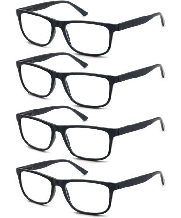 OLOMEE Reading Glasses 2.00 Oversized Large Square Men Readers Black Frame 4 Pack,Comfy Lightweight Eyeglasses for Reading Flexible Spring Hinge 4-pack Black 2.0 x