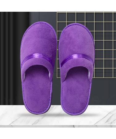 Buy Tianmao 5 Pairs Coral Fleece Closed Toe Hotel Slippers - Universal Size Perfect for Spa & Travel | Luxury Guest Slippers in Purple - Buy Online on GoSupps.com