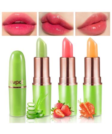 BINGBRUSH 3 Pcs Aloe Color Strawberry Carrot Changing Lipstick Queen PH Mood Long Lasting Labiales Moisturizer Lip Gloss Lip Balm Tinted Magic Lip Stain Glossly Makeup Lipstick Set for Women 3 Count (Pack of 1) 3Pcs Aloe...