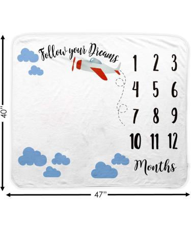 Baby Monthly Milestone Blanket with Felt Frame & Aviator Hat | 1-12 Months | Premium Soft Fleece | Photography Prop for Newborn Boy & Girl (Airplane) - Buy Online on GoSupps.com