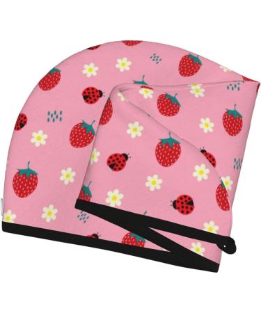 Hair Towel Wrap for Quick Drying | Cute Strawberry & Ladybugs Design | Towel Turban with Button for Effortless Hair Care - Buy Online on GoSupps.com