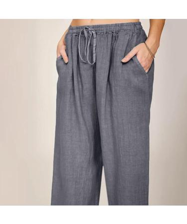 Gufesf Women's Cotton Linen Palazzo Pants - Grey XX-Large | Wide Leg Trousers with Pockets | Casual Summer Crop Pants - Buy Online on GoSupps.com