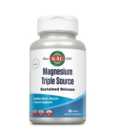 KAL Triple Source Magnesium Complex Magnesium Citrate Magnesium Malate Magnesium Oxide Sustained Release Bone Muscle Nerve Support Vegan Gluten Free 60-Day Guarantee 100 Servings 100 Tabs