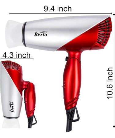 JINRI 1875W Foldable Travel Hair Dryer Dual Voltage Blow Dryer & Foldable Handle Lightweight Negative Ionic Folding Hair Dryer Red - Buy Online on GoSupps.com