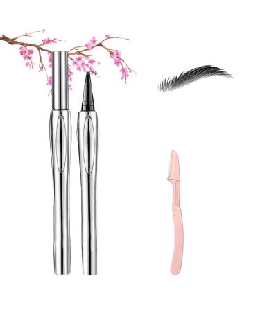 Cooklesa Eyebrow Natural Waterproof Eyebrow Pen with Microfine Tip Two-pronged Eyebrow Pencil Natural Brow Eyebrow Pen (01 Black)