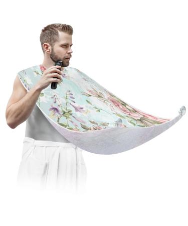 Beard Bib Apron Beard Bib Hair Catcher for Men Shaving and Trimming Non-Stick Waterproof Beard Cape Grooming Cloth Floral Flower Rose