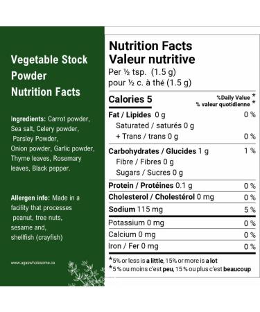 Aga's Wholesome Vegetable Stock Powder 100g Low Sodium & MSG Free All Natural Vegetable Bullion All Purpose Seasoning Vegan Gluten Free Non-Irradiated GMO Free - Buy Online on GoSupps.com