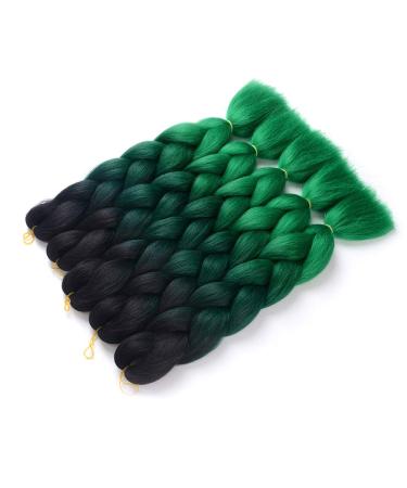 Showjarlly Jumbo Braid Hair Extensions - 24 Inch Ombre KanCalon Braid (5 Pack) for Crochet & Twist Braids - Black/Black Green/Dark Green - Buy Online on GoSupps.com