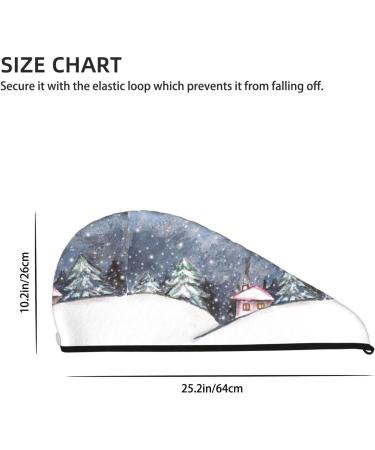 Hair Towel Wrap - Quick Drying Hair Turban with Button | Watercolor Winter Landscape Design for Christmas | Ideal for Fast and Easy Hair Drying - Buy Online on GoSupps.com