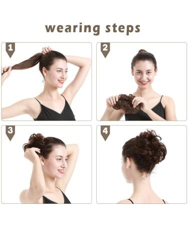 Porsmeer 2-Piece Brown Messy Hair Bun Extensions - Curly Wavy Updo Scrunchies for Women & Girls | Large Synthetic Chignons - Buy Online on GoSupps.com