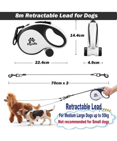 Retractable Dog Leash Fiyade 8m - Chew Proof Steel Chain Lead for Medium to Large Dogs up to 110lbs - Buy Online on GoSupps.com