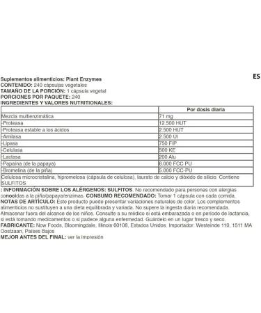 Now Foods Plant Enzyme Mix 240 Vegan Capsules - Buy Online on GoSupps.com